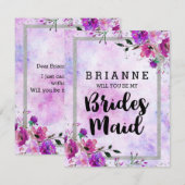 Invitation Floral Violet & Argent Serez-Vous Ma Femme D'Accue (Devant / Derrière)