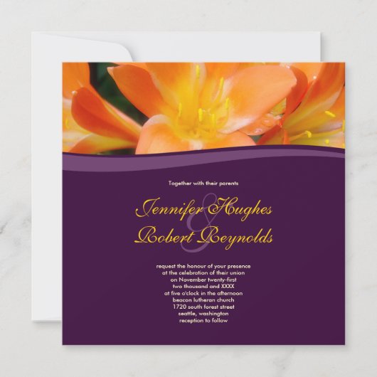 Invitation Floral violet et Mariage orange (Devant)