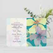 Invitation Floral violet et Mariage turquoise (Debout devant)