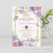 Invitation Floral Violet Et Rose Couronne fille Quinceañera (Debout devant)