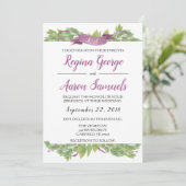 Invitation Floral violet et vert Feuilles d'aquarelle (Debout devant)