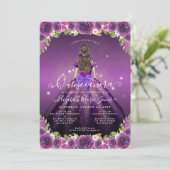 Invitation Floral Violet foncé Or Glam Princesse Quinceanera (Debout devant)