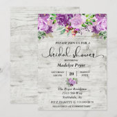 Invitation Floral Violet Lavande Bois Fête des mariées rustiq (Devant / Derrière)