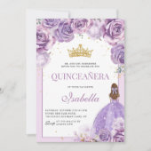 Invitation Floral violet Lilac Quinceanera Gold Princesse (Devant)