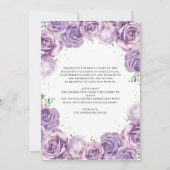 Invitation Floral violet Lilac Quinceanera Gold Princesse (Dos)