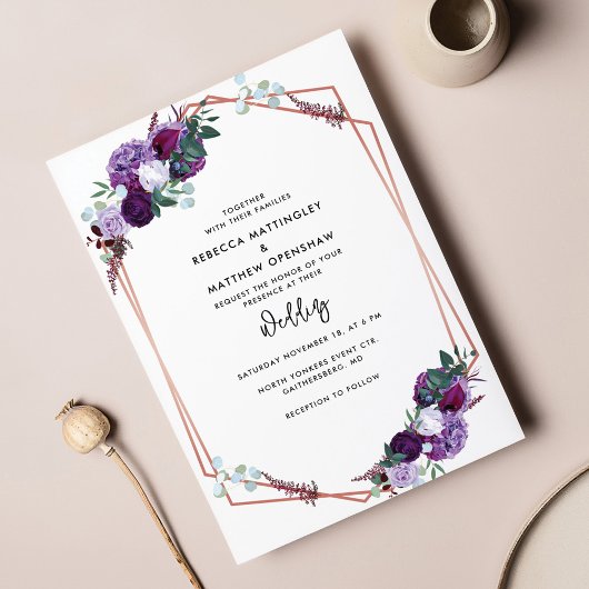 Invitation Floral violet Mariage de script botanique
