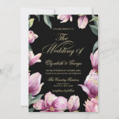 Invitation Floral violet mariage noir et or (Devant)