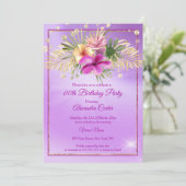 Invitation Floral violet or Hibiscus fête d'anniversaire (Debout devant)