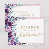 Invitation Floral Violet & Or Serez-Vous Ma Femme D'Accueil (Devant / Derrière)