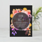 Invitation Floral violet orange et noir Mariage (Debout devant)