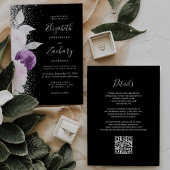 Invitation Floral violet Parties scintillant argent noir QR C