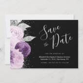 Invitation Floral violet Parties scintillant d'argent noir En (Devant)
