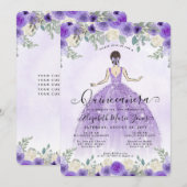 Invitation Floral Violet princesse Anniversaire Quinceanera (Devant / Derrière)