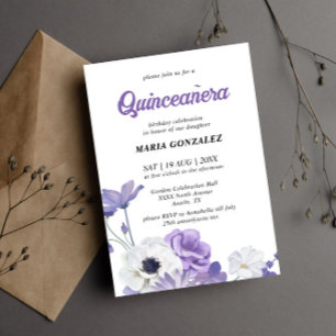 Invitation Floral Violet Quinceañera