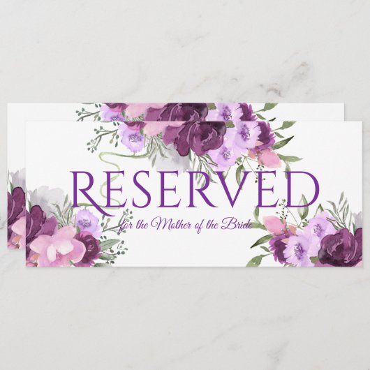 Invitation Floral violet réservé (Devant / Derrière)