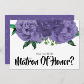 Invitation Floral Violet violet Be My Matron of Honor Card (Devant / Derrière)