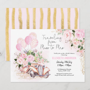 Invitation Floral Voyageant de Mlle à Mme Fête des mariées