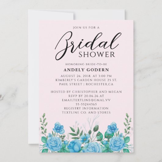 Invitation Floral Watercolor Bridal Shower (Devant)