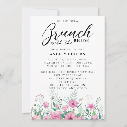 Invitation Floral Watercolor Bridal Shower (Devant)