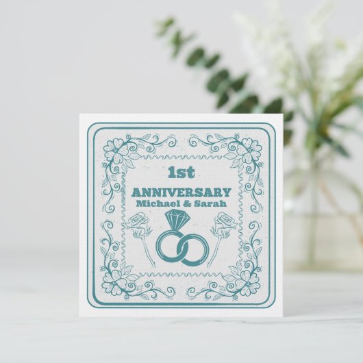 Invitation Floral wedding Anniversary Customizable year (Debout devant)