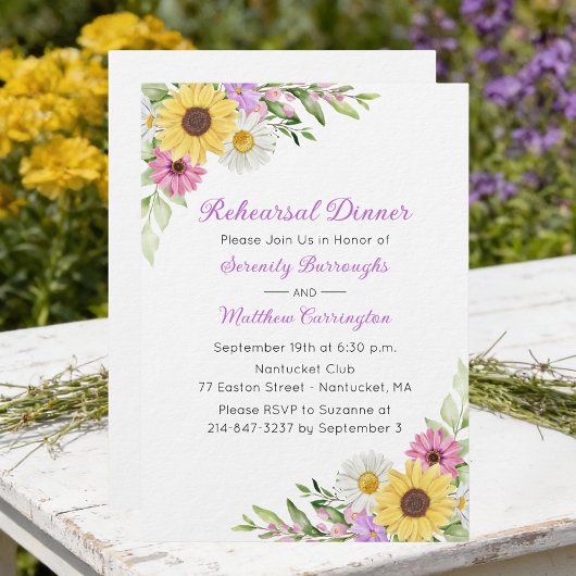 Invitation Floral Wedding Sunflower Daisy Rehearsal Dinner
