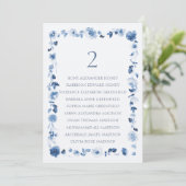 Invitation Floral Wedding Table Number with Guest List (Debout devant)