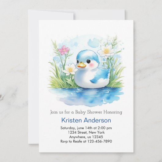 Invitation Floral Whimsical Duck Baby shower garçon (Devant)