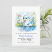 Invitation Floral Whimsical Duck Baby shower garçon (Debout devant)