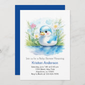 Invitation Floral Whimsical Duck Baby shower garçon (Devant / Derrière)
