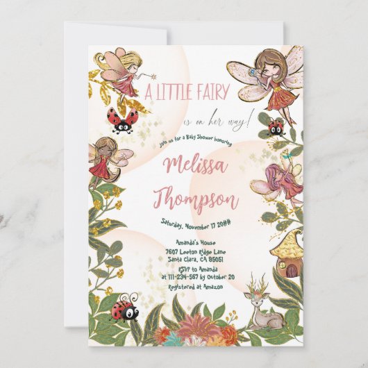 Invitation Floral Whimsical Enchanted Fairy Ladybug Deer (Devant)