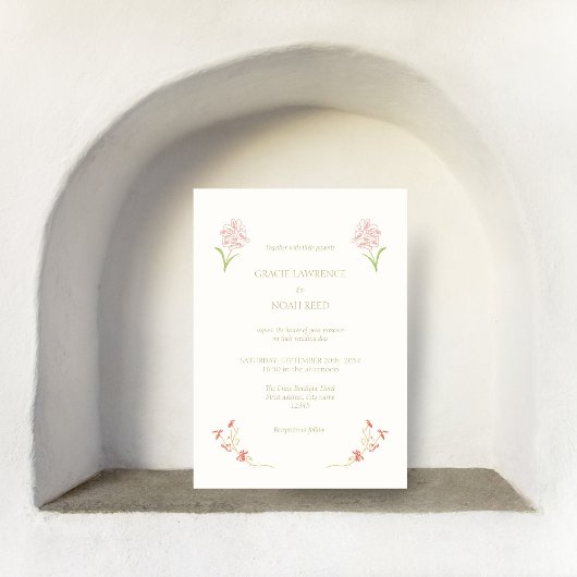 Invitation Floral Whimsical rose et ivoire floral