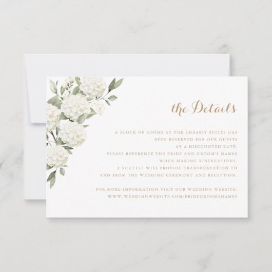 Invitation Floral White Hydrangea Greenery Détails du Mariage (Devant)
