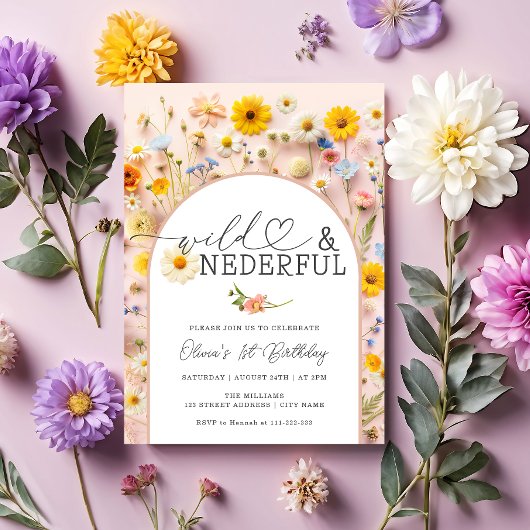 Invitation Floral Wild & Onederful Girl 1er anniversaire