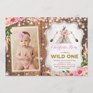 Invitation Floral Wild Un 1er anniversaire Rustic Teepee Part