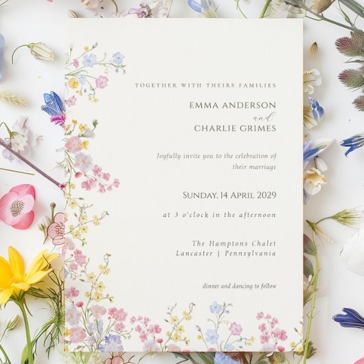 Invitation Floral Wildflower Meadow Spring Summer Wedding