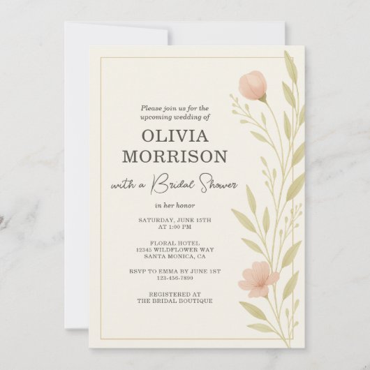 Invitation Floral Wildflower QR Code Bridal Shower (Devant)