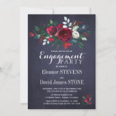 Invitation Floral Winter Navy Red Christmas Engagement Party (Devant)