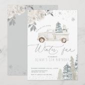 Invitation Floral Winter Snowman fête d'anniversaire (Devant / Derrière)