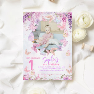 Invitation Floral Wisteria Papillon Enfants Photo Anniversair