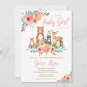 Invitation Floral Woodland Animaux Baby shower Forest Girls (Devant)