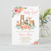 Invitation Floral Woodland Animaux Baby shower Forest Girls (Debout devant)