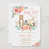 Invitation Floral Woodland Animaux Baby shower Forest Girls (Devant)