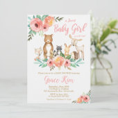 Invitation Floral Woodland Animaux Baby shower Forest Girls (Debout devant)