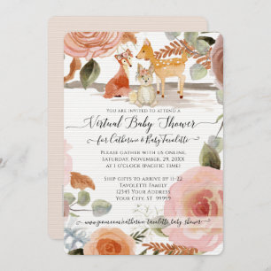 Invitation Floral Woodland Deer Fox Baby Girl Douche virtuell