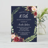 Invitation Floral Wreath Burgundy Navy 105e anniversaire (Debout devant)