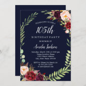 Invitation Floral Wreath Burgundy Navy 105e anniversaire (Devant / Derrière)