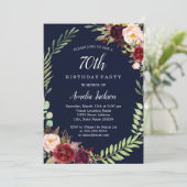 Invitation Floral Wreath Burgundy Navy 70e anniversaire (Debout devant)