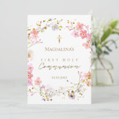 Invitation floral wreath First Holy Communion  (Debout devant)