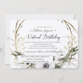 Invitation Floral Wreath Grey Blush Rustic Virtual Anniversai (Devant)