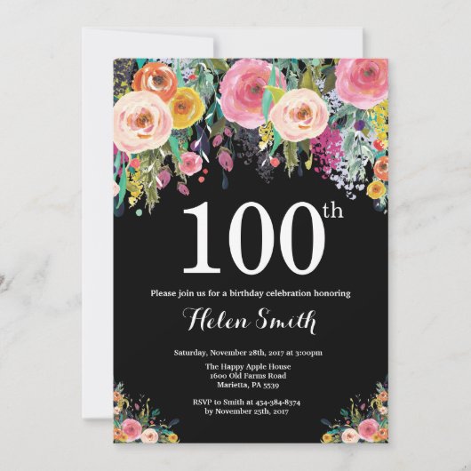 Invitation Florale 100e anniversaire (Devant)